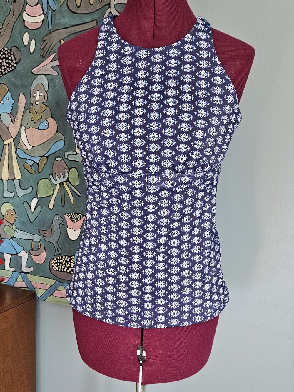 Athleta Navy Blue Printed Halter Swim Top 36 B/C